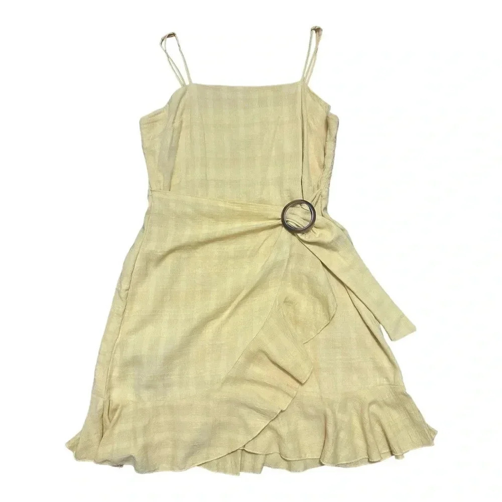 American Eagle Yellow Wrap Dress with Belt Accent